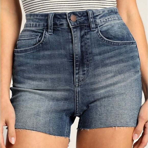 O'neill Walker Medium Wash High Rise Raw Hem Denim Shorts Size 26 NWT - Picture 2 of 8